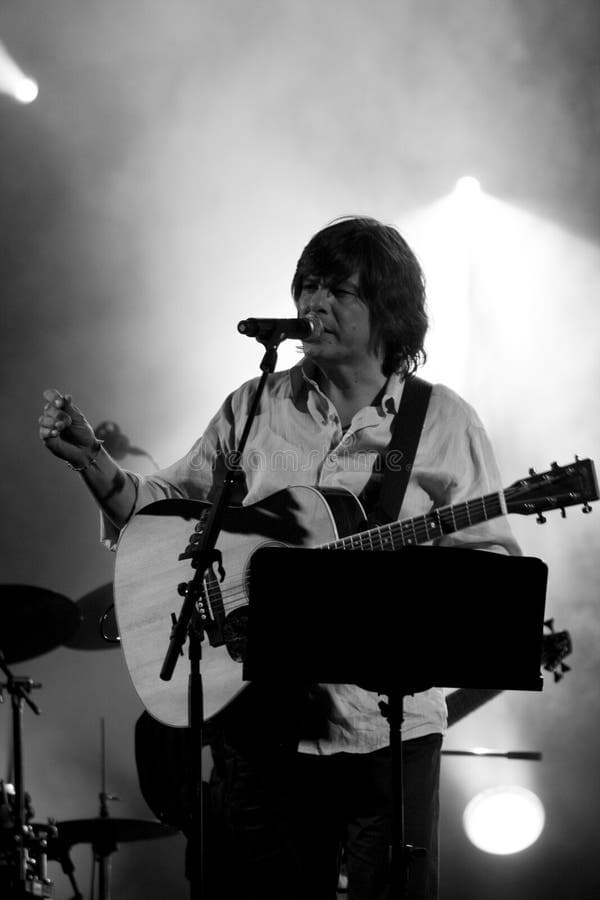 Luis Represas singer, Close up view of the singer Luis Represas from Portugal, singing on a concert.