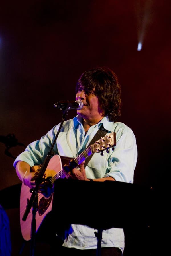 Luis Represas singer, Close up view of the singer Luis Represas from Portugal, singing on a concert.