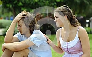 Girl comforts boy, Couple argue and are not happy with each other
