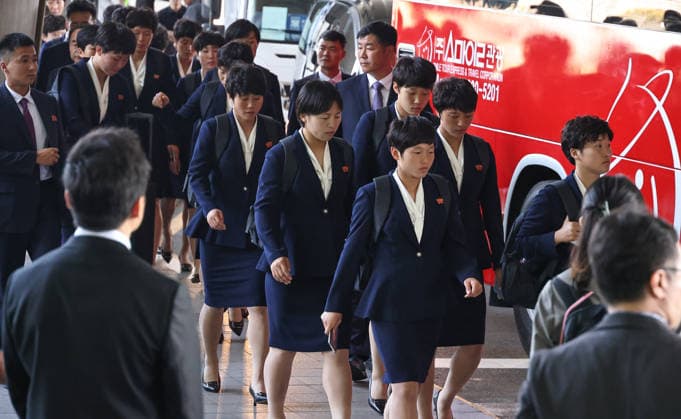 Fußball, Frauen, AFC CL, Naegohyang FC aus Nordkorea, Ankunft in Suwon in Südkorea