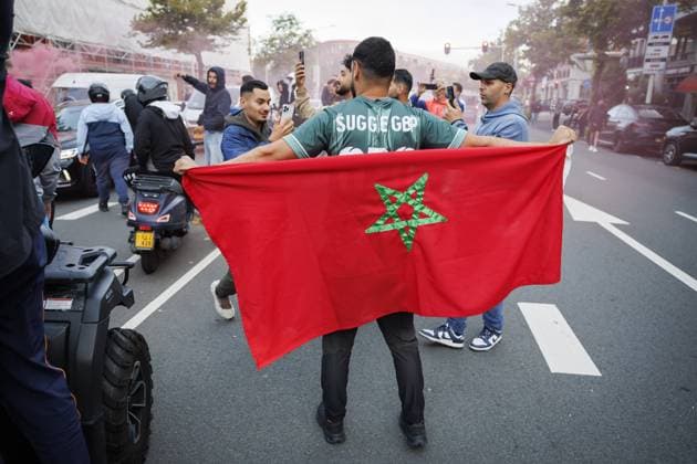 Fußball, FIFA WM 2026, Niederlande - Marokko, Marokkanische Fans feiern den Sieg in Den Haag