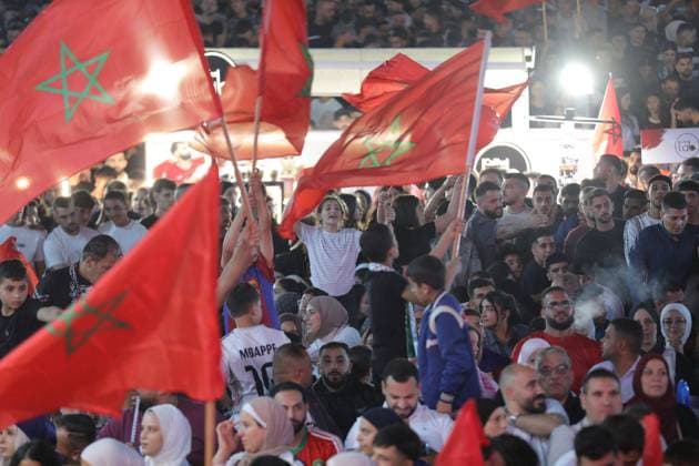 Football, 2026 FIFA World Cup, France v Morocco, Menschen im Westjordanland verfolgen das Spiel