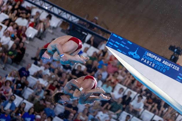 Schwimmen, EM in Paris, Wasserspringen, Kunstspringen, Synchronspringen, Männer, 10m Turm
