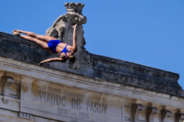 Schwimmen, EM in Paris, Wasserspringen, Frauen, 20m, Nelli Chukanivska gewinnt vor Cosetti und Halbisch