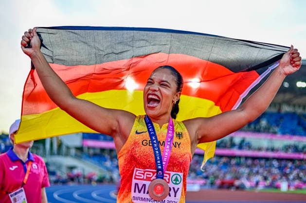 Leichtathletik, EM in Birmingham, Kugelstoßen, Frauen, Yemisi Mabry gewinnt Bronze