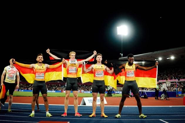 Leichtathletik, EM in Birmingham, Männer, 4x100m Staffel, Deutschland gewinnt Silber