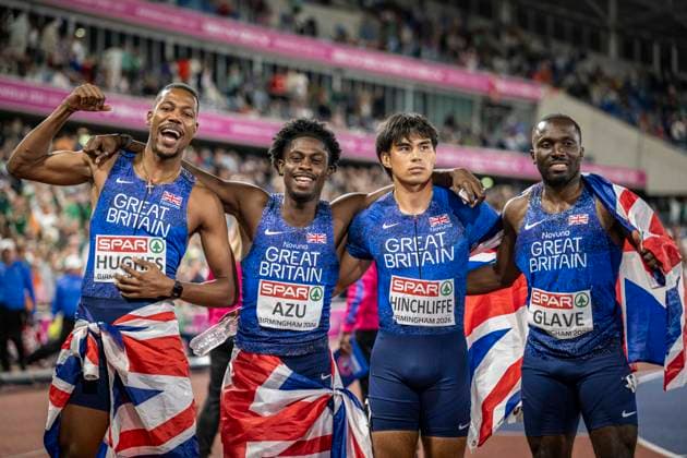 Leichtathletik, EM in Birmingham, Männer, 4x100m Staffel, Europameister Großbritannien