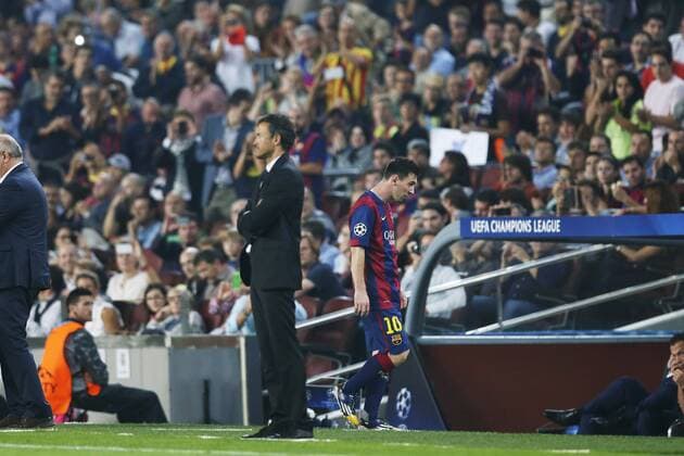 Fußball, Champions League, Luis Enrique und Lionel Messi nach anfänglichen Schwierigkeiten mit Barcelona im Finale