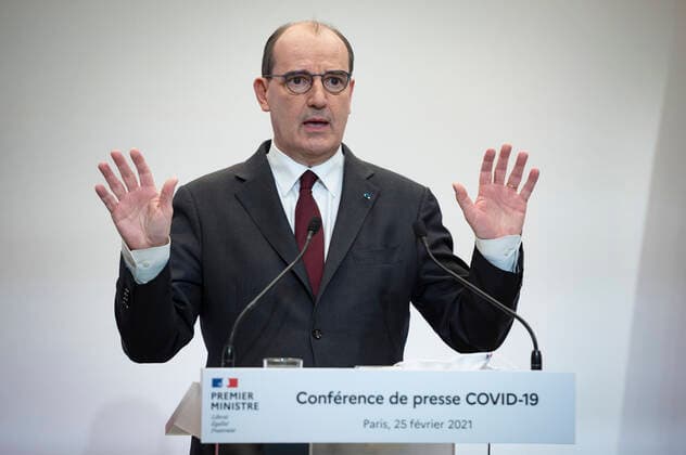 Coronavirus in Frankreich, Jean Castex und Olivier Veran Pressekonferenz in Paris