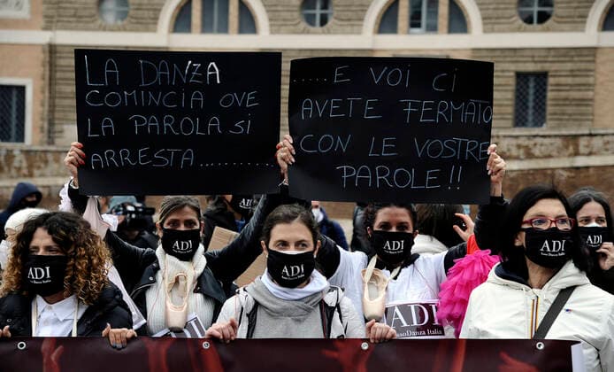Coronavirus in Italien, Protest von Angestellten im Sport-Sektor in Rom
