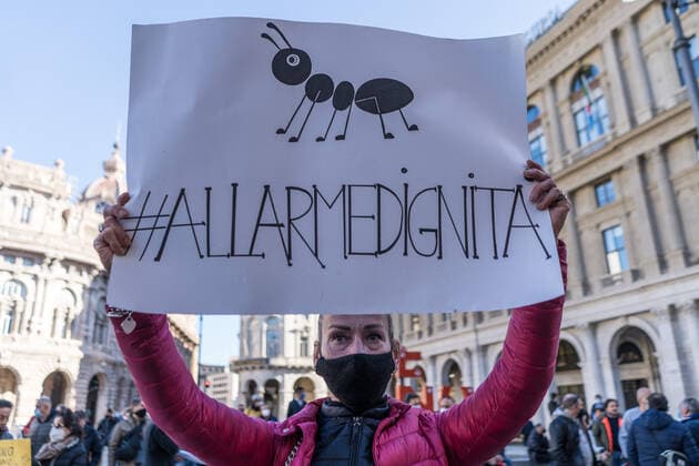 Coronavirus in Italien, Protest gegen Corona-Maßnahmen in Genua
