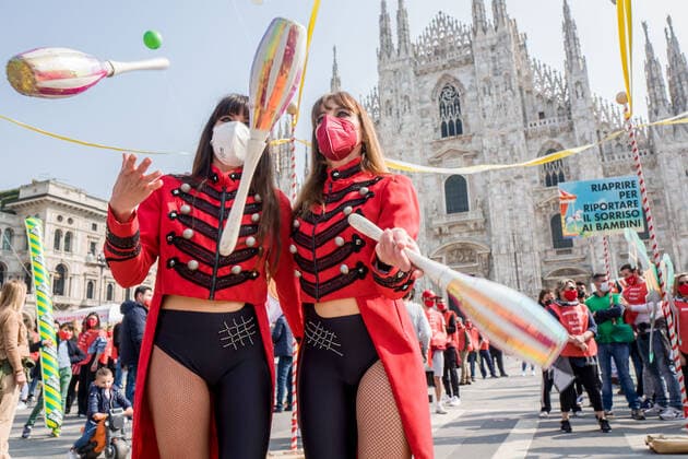 Coronavirus in Italien, Schausteller und Zirkusleute protestieren in Mailand