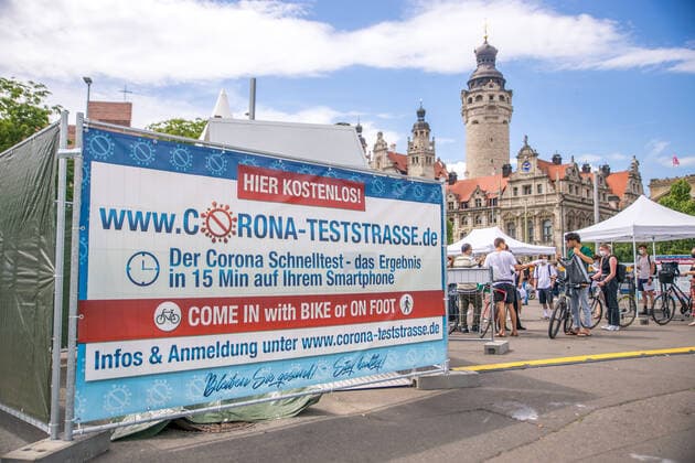 Coronavirus in Sachsen, Bike In Schnelltestzentrum in Leipzig