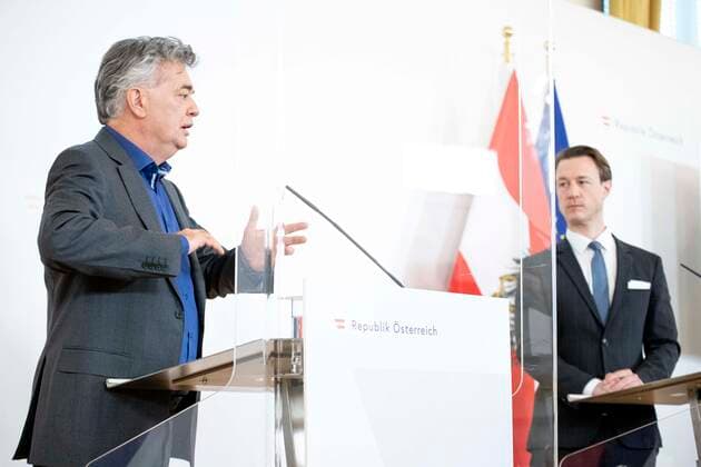 Coronavirus in Österreich, Werner Kogler und Gernot Blümel Pressekonferenz