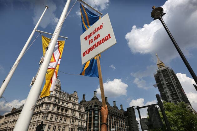 Coronavirus in Großbritannien, Anti-Impfstoff und Beschränkungen Kundgebung in London