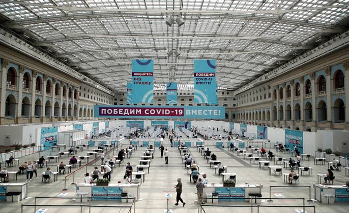 Coronavirus in Russland, Eindrücke aus Impfzentrum in Moskau