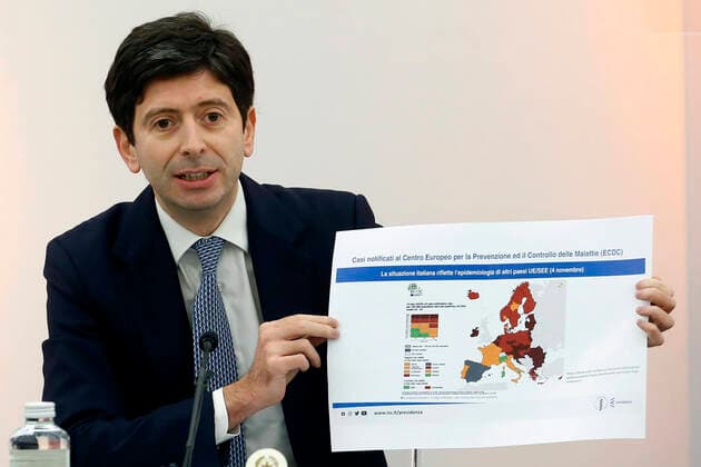 Coronavirus in Italien, Gesundheitsminister Roberto Speranza Pressekonferenz in Rom