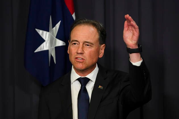 Coronavirus in Australien, Gesundheitsminister Greg Hunt Pressekonferenz in Canberra zur Omikron Variante