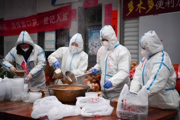 Coronavirus in China, Verteilung von Essen in Xi an
