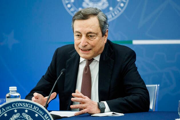 Coronavirus in Italien, Pressekonferenz mit Ministerpräsident Mario Draghi in Rom