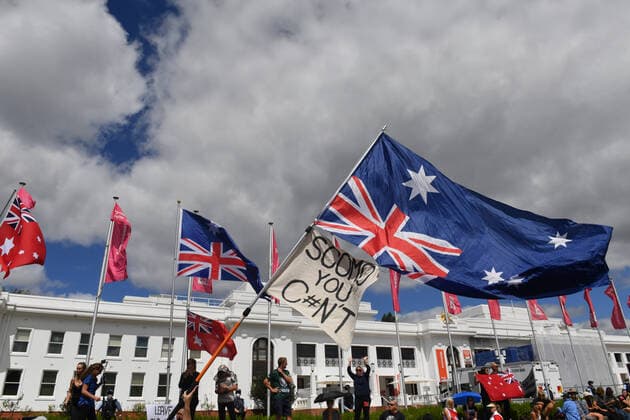 Coronavirus in Australien, ImpfgegnerInnen-Protest in Canberra