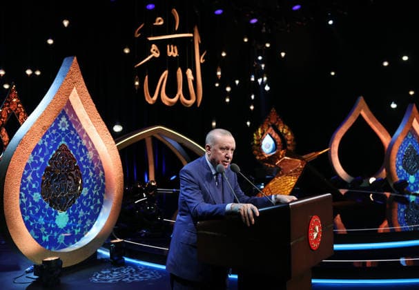 Türkei, Recep Tayyip Erdogan spricht bei Preisverleihung zum Koran-Rezitierwettbewerb in Ankara
