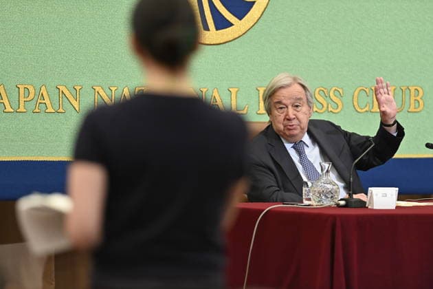 Japan, UN-Generalsekretär Antonio Guterres bei Pressekonferenz in Tokio