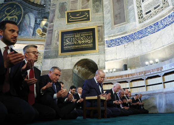 Türkei, Recep Tayyip Erdogan bei Freitagsgebet in der Hagia Sophia in Istanbul