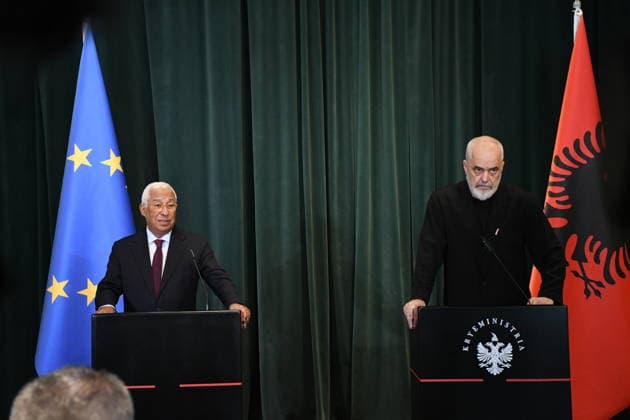 Albanien, Edu Rama und Antonio Costa geben Pressekonferent in Tirana