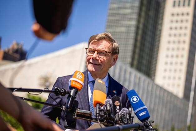 USA, Außenminister Johann Wadephul gibt Pressestatement in New York