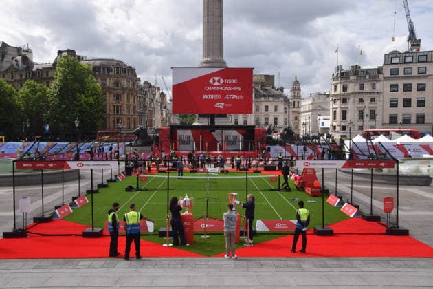 London, Tennisplatz der HSBC Championship am Trafalgar Square eingeweiht