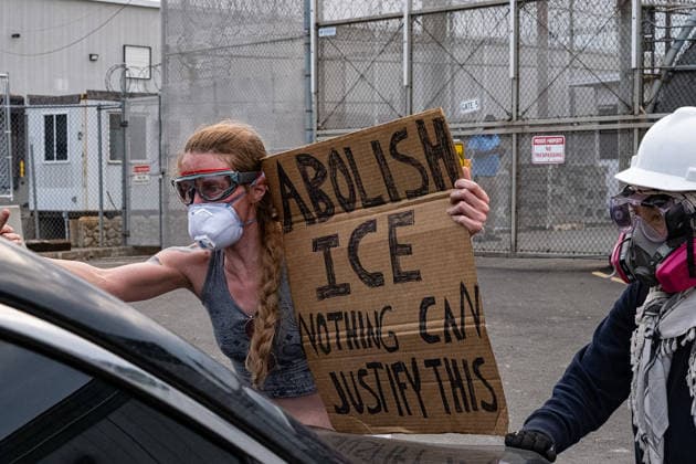 USA, Proteste vor ICE-Detention Center Delaney Hall in Newark, New Jersey