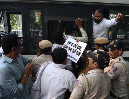 Indien, New Delhi, Protest gegen Ablehnung der Nominierung von Meenakshi Natarajan für Rajya Sabha