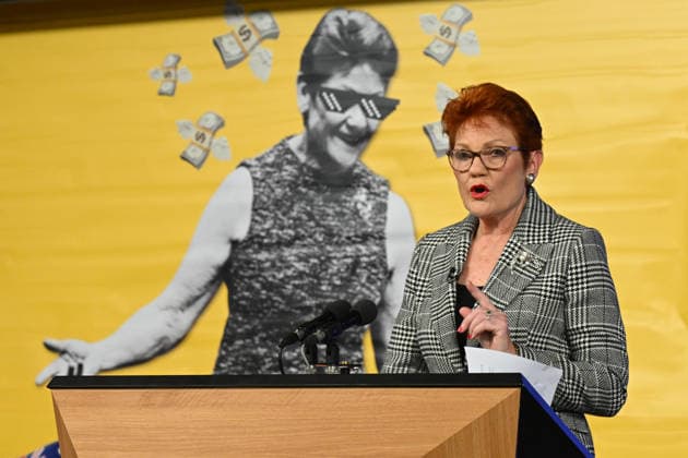 Australien, Protest bei Pauline Hanson Rede im National Press Club in Canberra