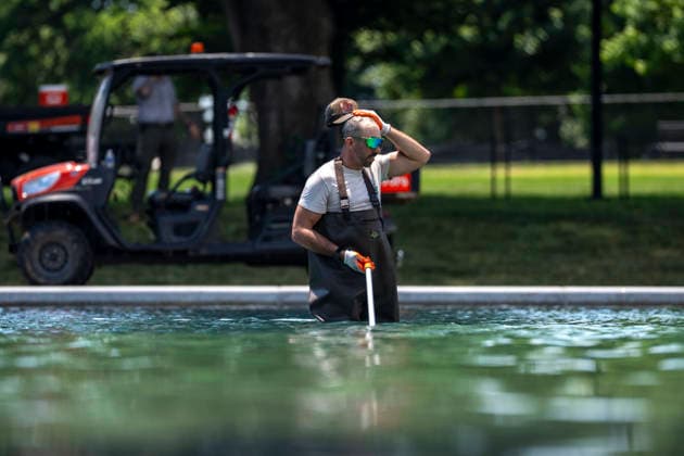 Washington, Lincoln Memorial Reflecting Pool nach Umgestaltung von Algen befallen