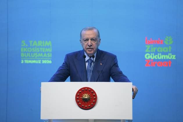 Türkei, Recep Tayyip Erdogan während eines Treffens der Ziraat Bank in Istanbul