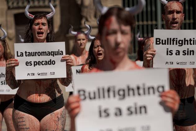 Spanien, PETA Protest in Pamplona