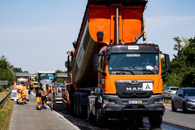 Hessen, A67 Richtung Viernheim, Arbeiten wegen Hitzeschäden am Asphalt