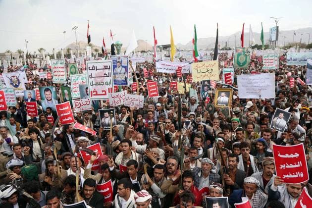Jemen, Huthis demonstrieren für Abdul Malik al-Huthi in Sanaa