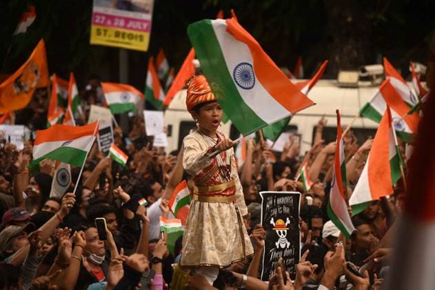 Indien, Proteste der Cockroach Janta Party CJP in Mumbai
