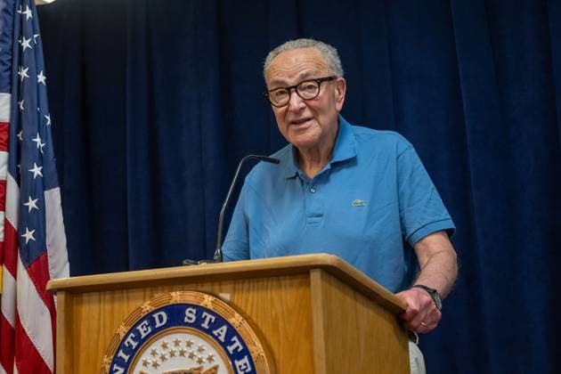 USA, Chuck Schumer Pressekonferenz in New York