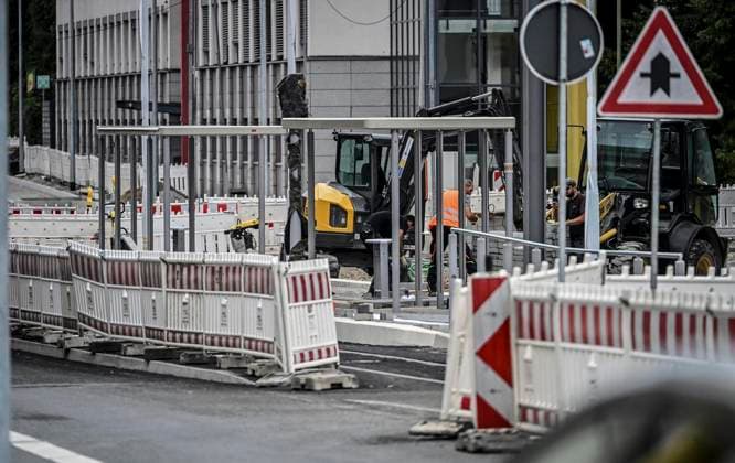 NRW, Essen, Großbaustelle an der Hachestraße in Richtung Hauptbahnhof