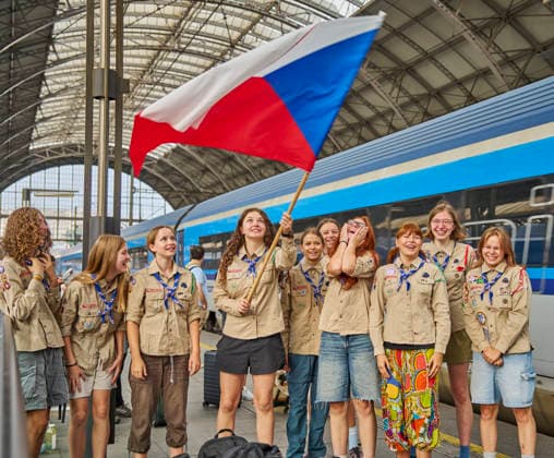 Tschechien, Pfadfinder auf dem Weg von Prag nach Budapest zum Mitteleuropäischen Jamboree
