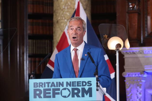 Großbritannien, Reform UK Pressekonferenz mit Nigel Farage in London