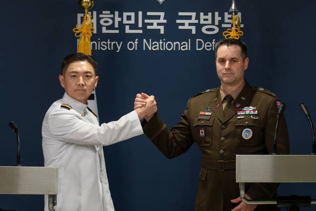 Seoul, Pressekonferenz zur gemeinsamen Militärübung Freedom Shield von Südkorea und den USA