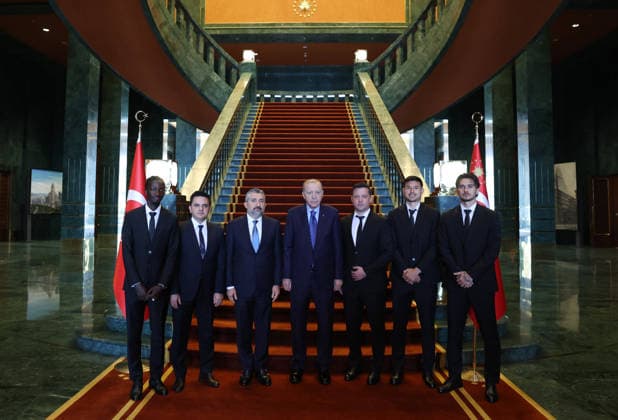 Türkei, Präsident Recep Tayyip Erdogan empfängt Aufsteiger-Teams der Süper Lig in Ankara