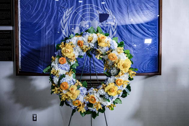 USA, Vereinte Nationen in New York, Antonio Guterres gedenkt am UNO-Hauptquartier zum Welttag der humanitären Hilfe