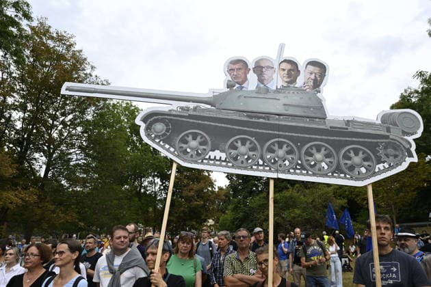 Tschechien, Demonstration gegen Russland am Jahrestag des Prager Frühlings in Prag