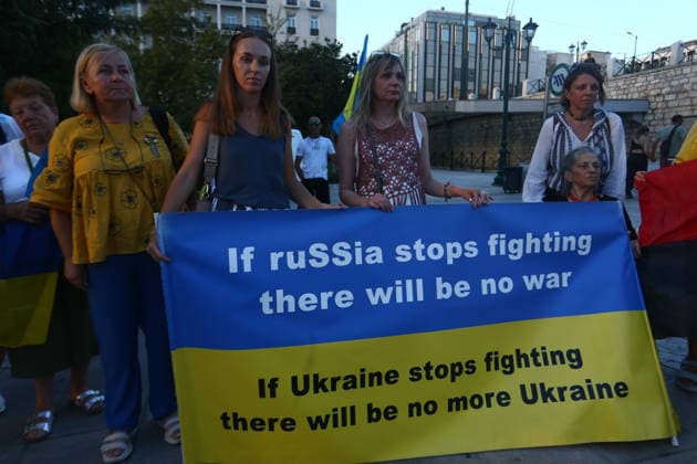 Griechenland, Demonstration zum Unabhängigkeitstag der Ukraine in Athen