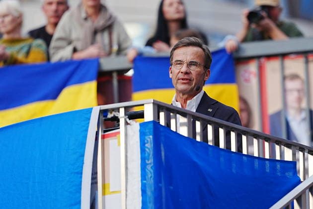 Schweden, Ulf Kristersson bei Kundgebung zum ukrainischen Unabhängigkeitstag in Stockholm